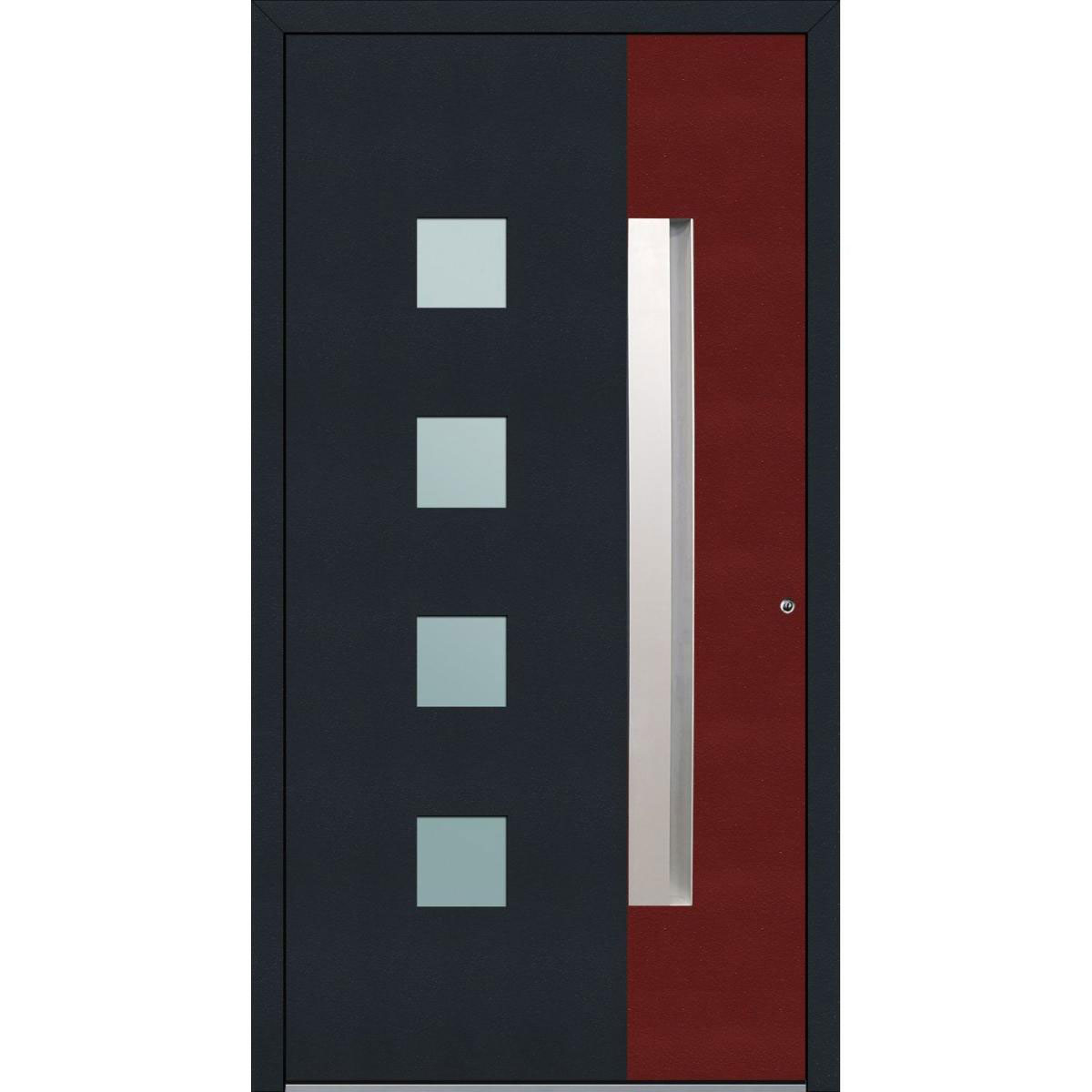 Aluminium Sicherheits-Haustür Genua Exklusiv 75 mm anthrazit-rot 100 x 210 cm Anschlag rechts inkl Griffleiste Bild 1