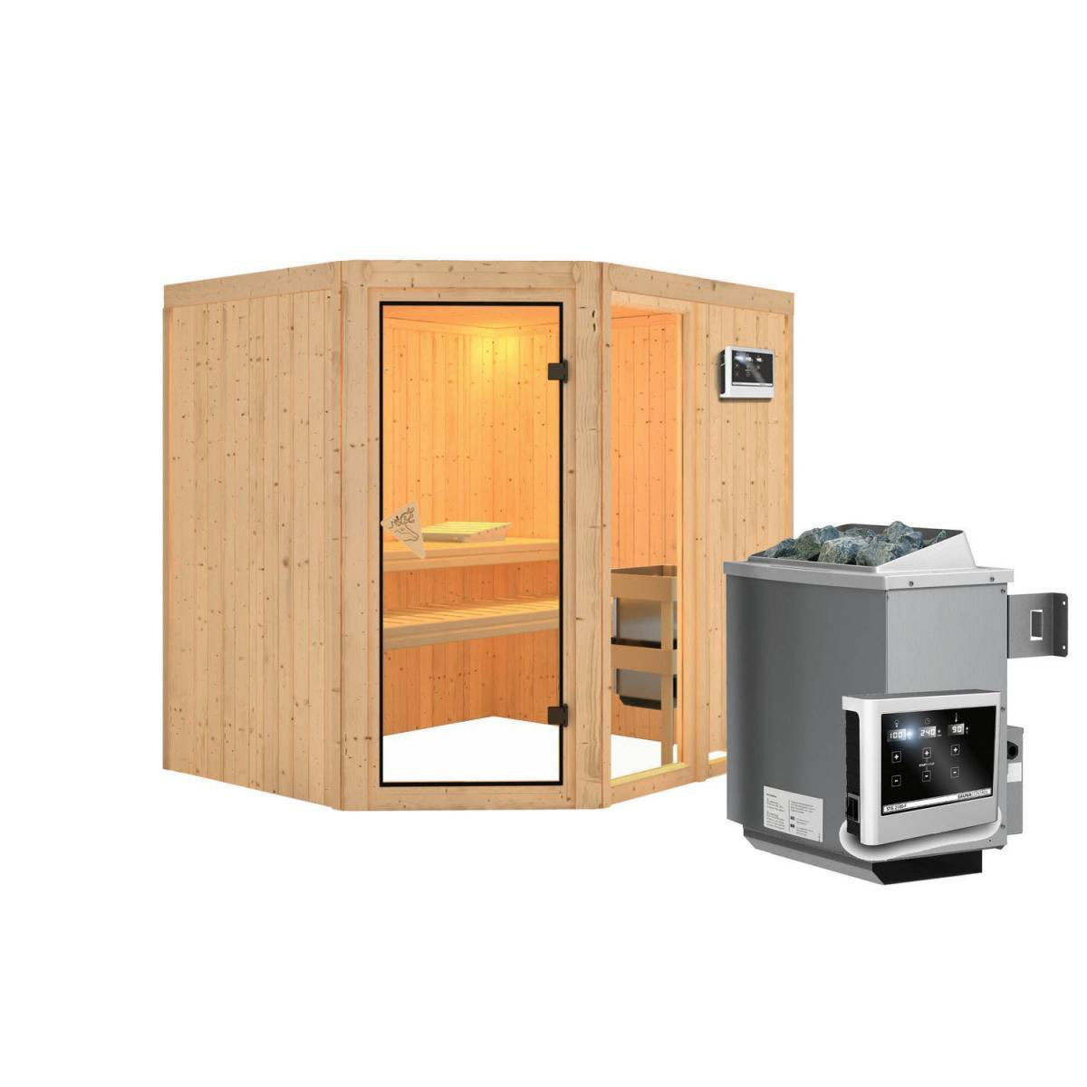 Karibu Systemsauna Fiona 2 68 mm 9 kW Ofen externe Strg modern ohne Dachkranz Bild 2