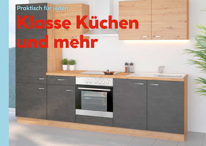 Küchenzeile mit Text "Klasse Küchen und mehr"
