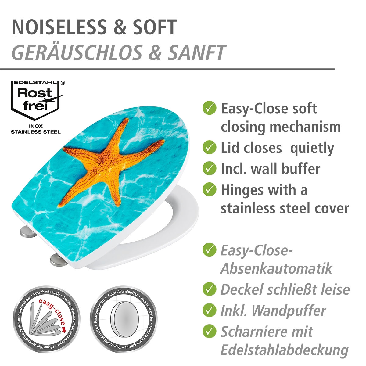 Wenko  WC-Sitz Tonga mit Hochglanz-Oberfläche Toilettensitz mit Absenkautomatik Schnellbefestigung aus bruchstabilem Thermoplast Bild 4