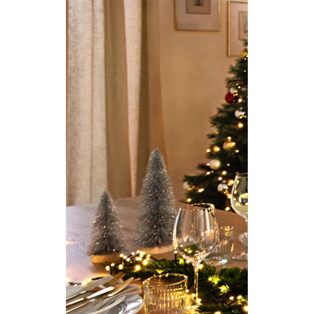 Kunstbaum am Holzsockel silber 13 x 13 x 30 cm Bild 2