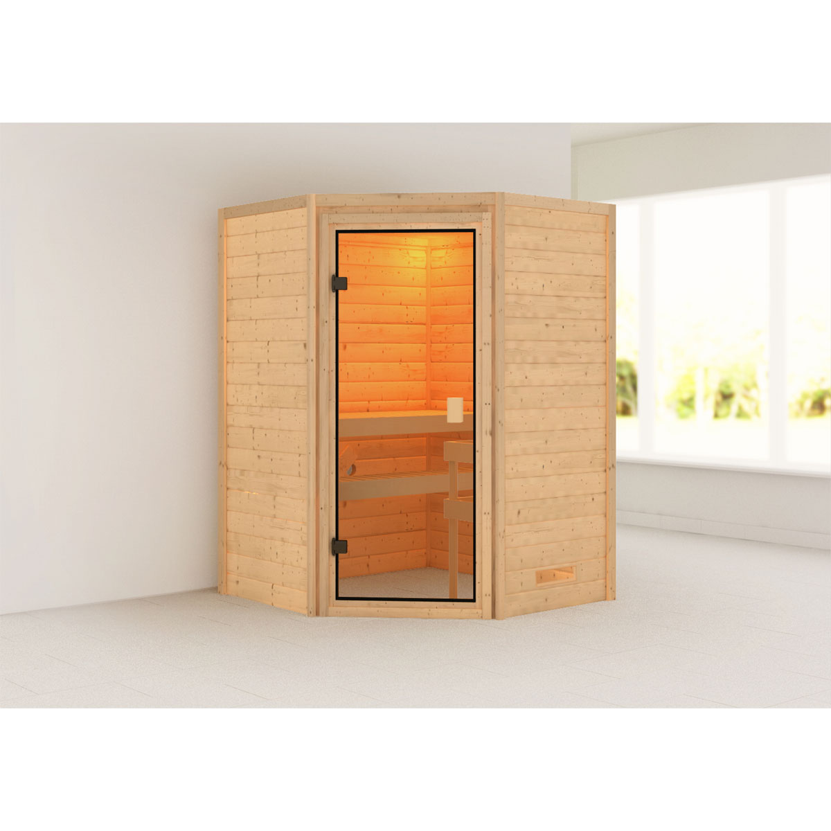 Karibu Sauna Antonia 3,6 kW naturbelassen integrierte Steuerung ohne Dachkranz Bild 1