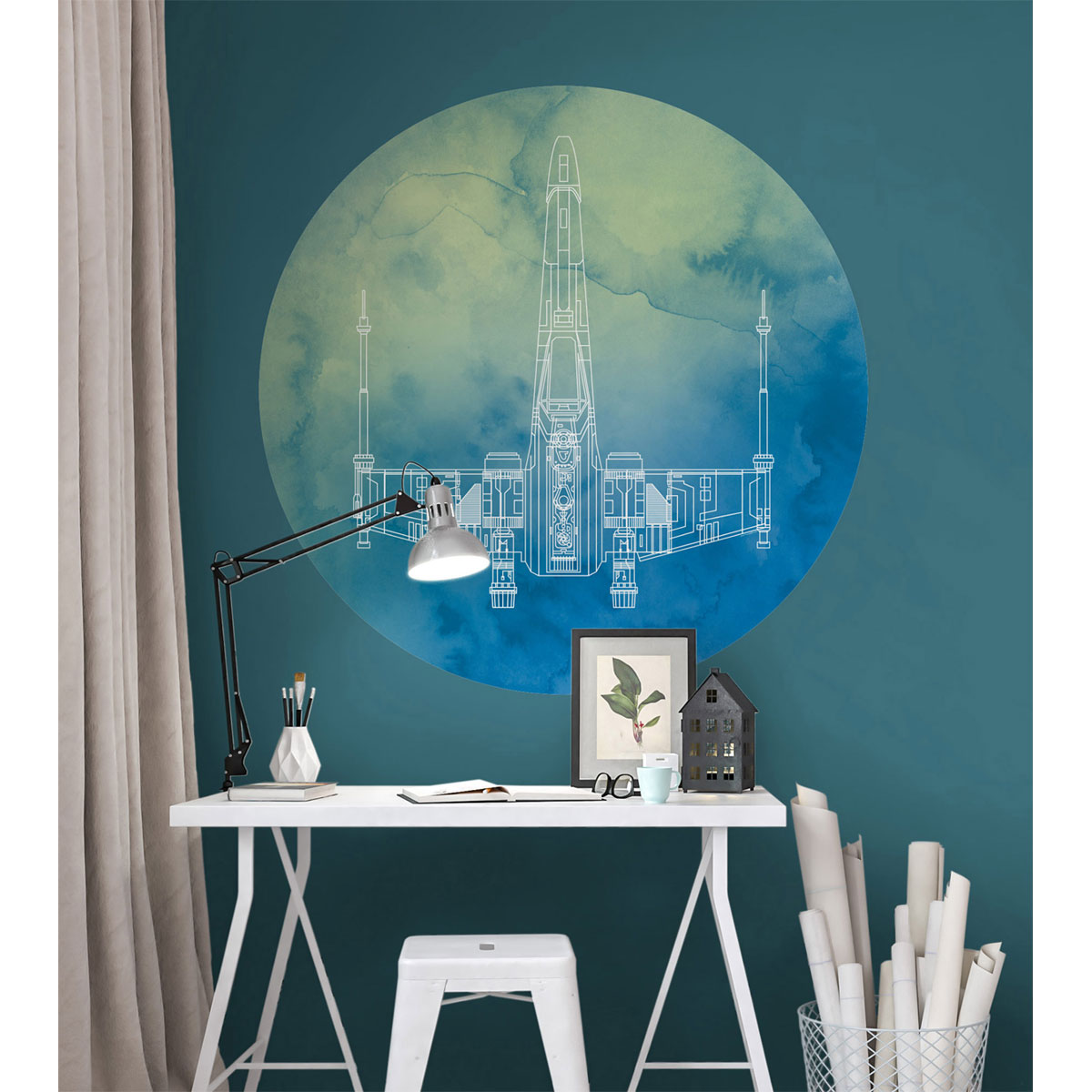 Komar  Selbstklebende Vlies Fototapete rund Star Wars X-Wing Durchmesser 125 cm