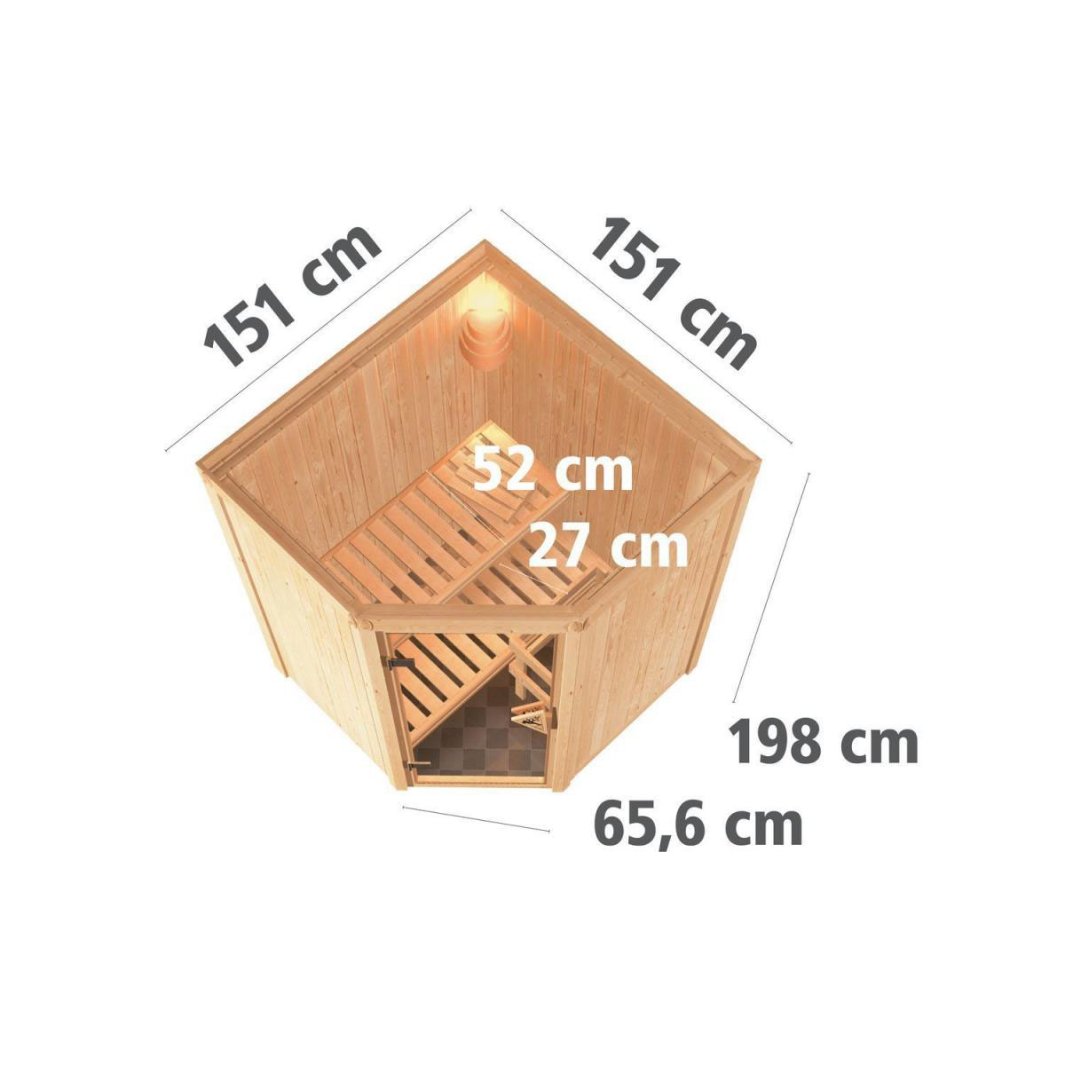 Karibu Sauna Nanja Eckeinstieg 3,6 kW Bio Ofen kein Kranz Klarglas-Tür Bild 11