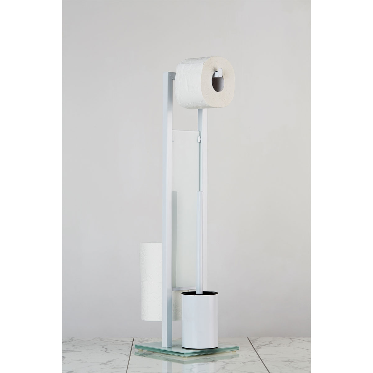 Wenko  Stand WC-Garnitur Rivalta Weiß integrierter Toilettenpapierhalter und WC-Bürstenhalter Bild 7