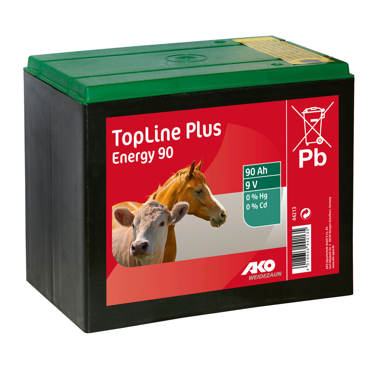 Weidezaunbatterie TopLine Plus Energy 13 x 16 x 19 cm schwarz-grün 90 Ah