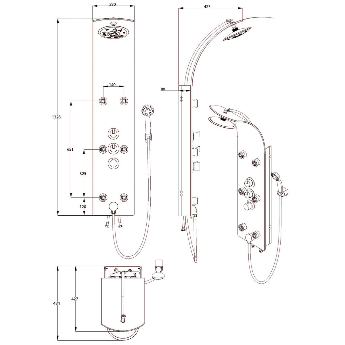 Glas-Duschpaneel Lanzarote Schwarz Bild 2
