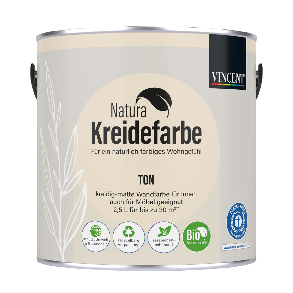 Vincent  Natura Kreidefarbe Ton matt 2,5 L Bild 1