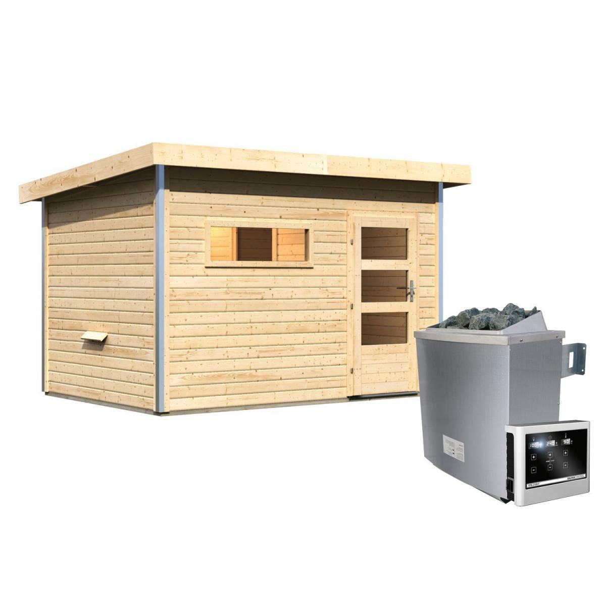 Karibu Saunahaus Skrollan 2 38 mm 9 kW Ofen externe Strg Milchglastür Bild 1