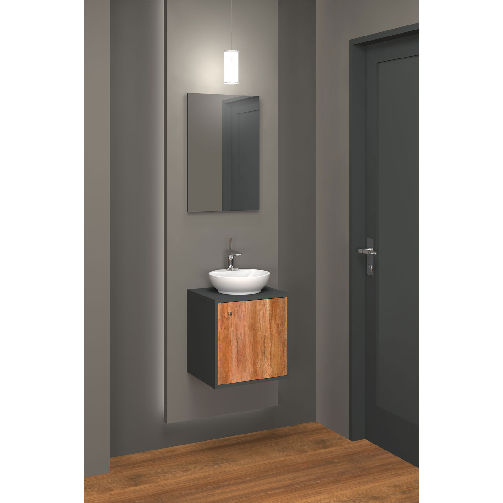 Gaeste-Waschbeckenunterschrank Tim, Farbe: anthrazit/Wotan, Eiche, 1 Tür, inkl. Keramik-AWT, B40cm