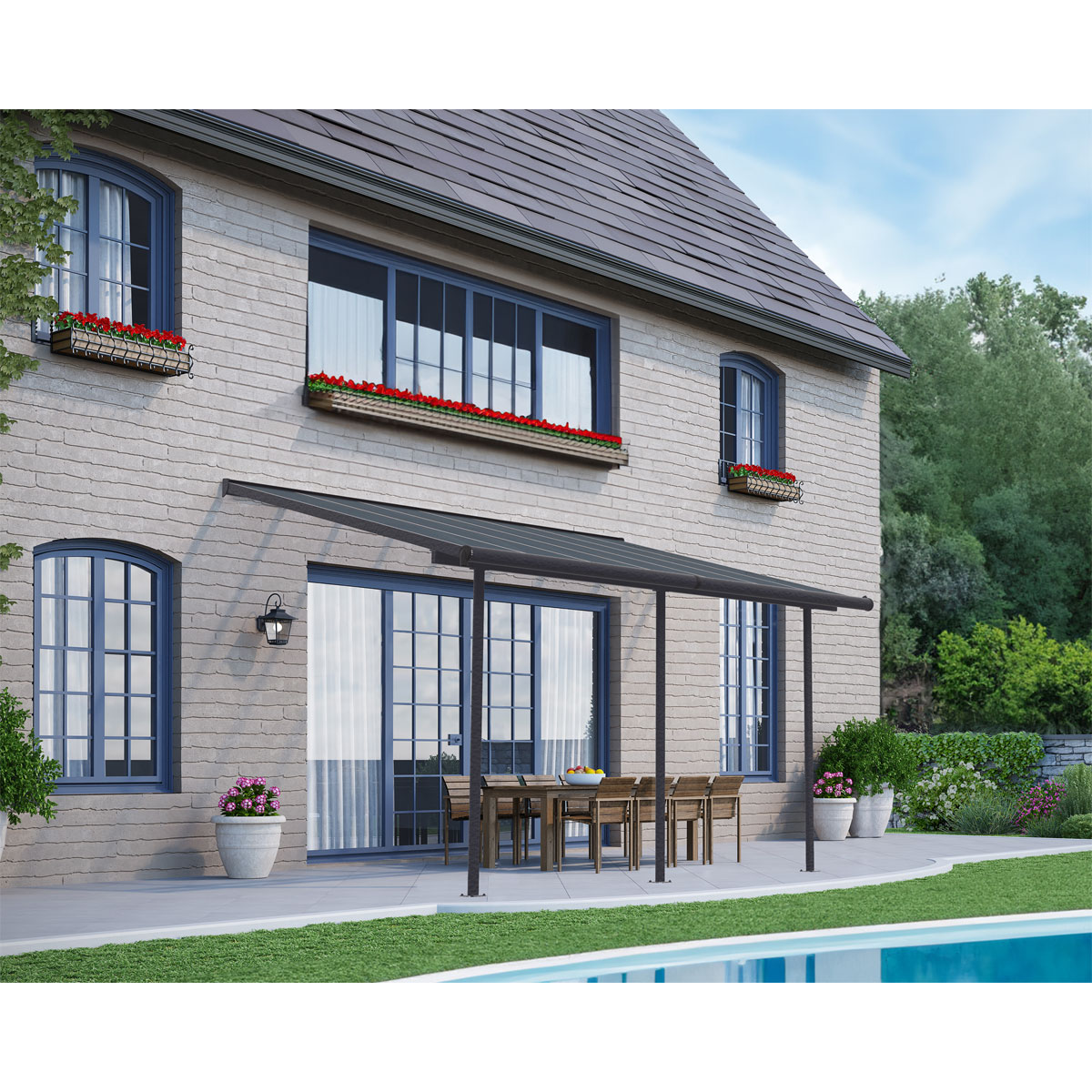 Palram Canopia Capri Alu Terrassenüberdachung Polycarbonat 3x4,3 m grau