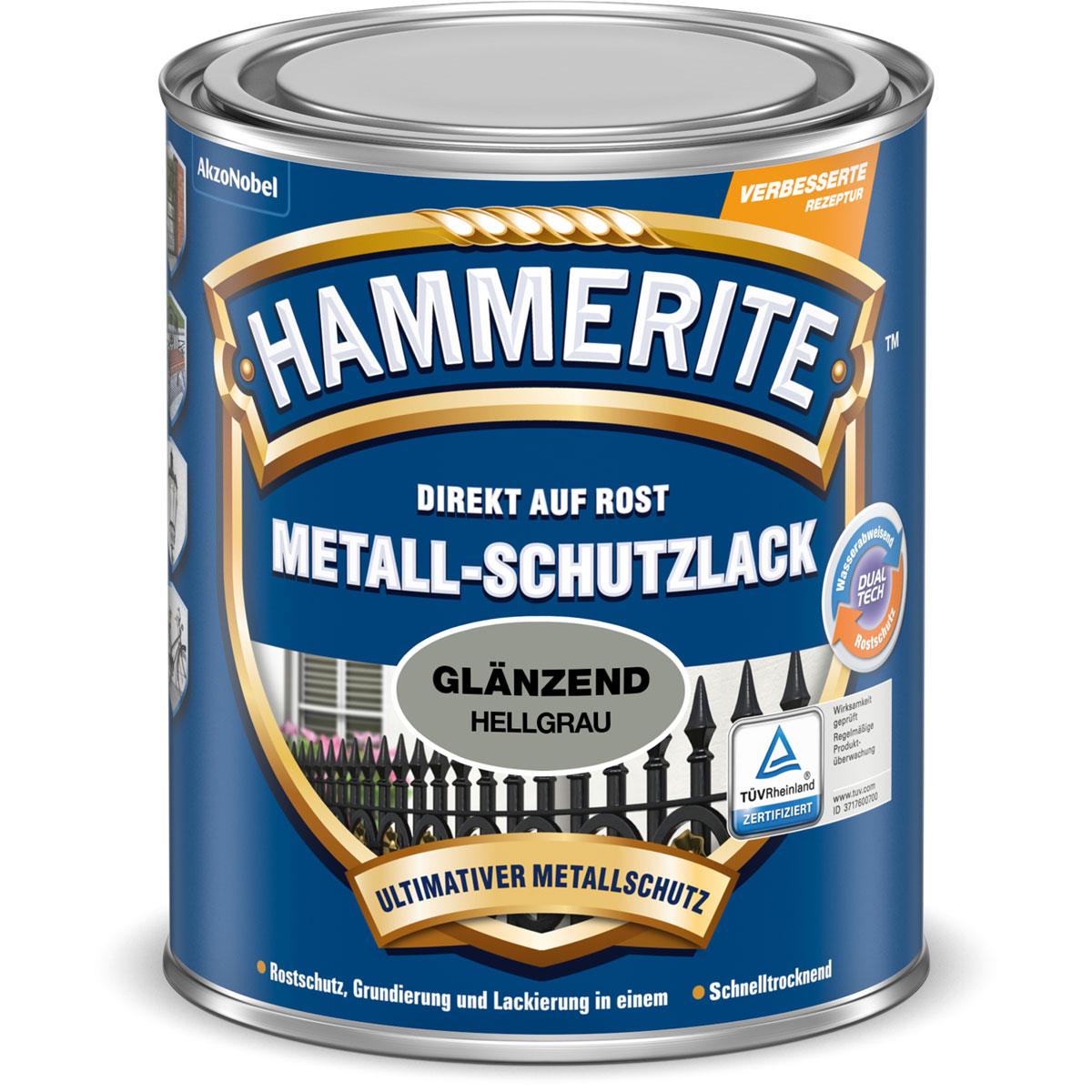 Hammerite Metallschutzlack hellgrau glänzend 250 ml