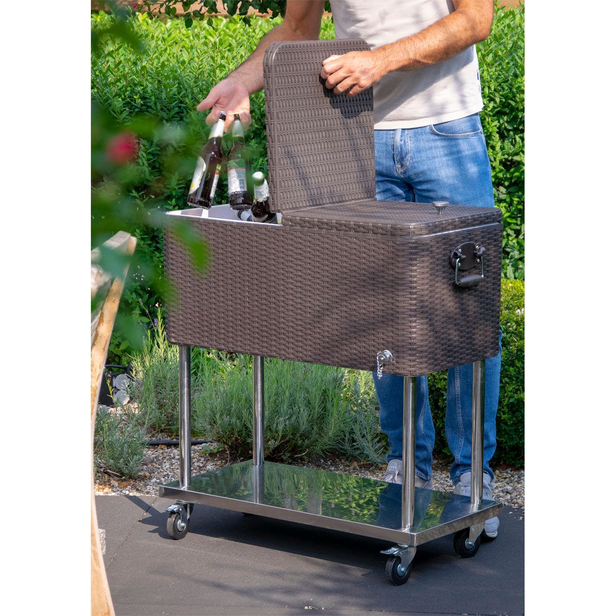 dobar Servierwagen Tahiti 83 x 87 x 48 cm Rattanoptik dunkelgrau Bild 4