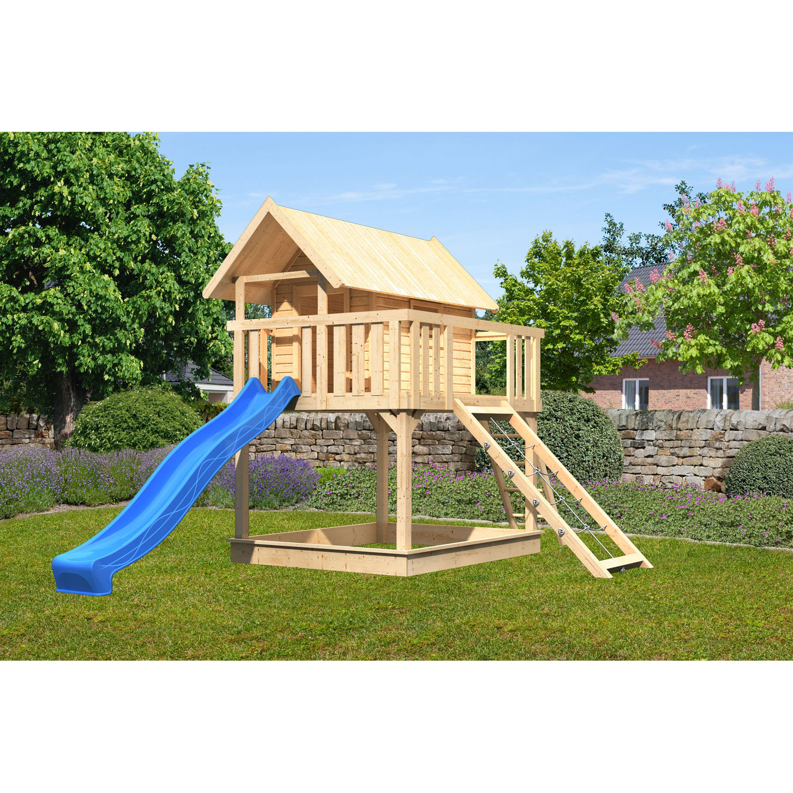 Karibu Fidel inklusive Rampe naturbelassen Rutsche blau