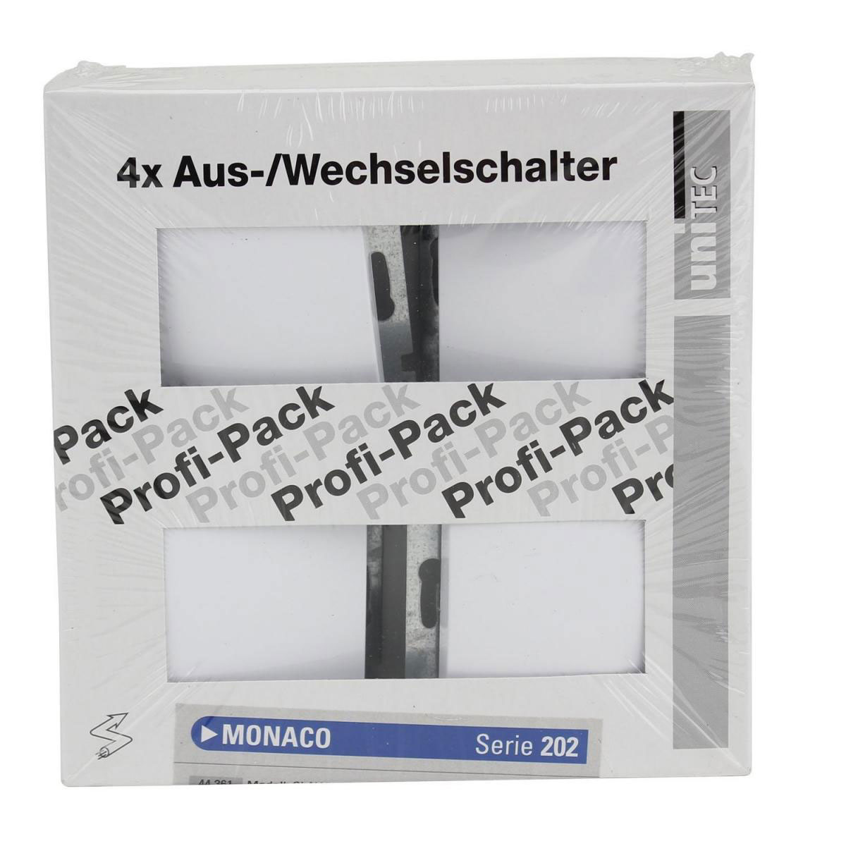 PROFI-PACK-SET Aus-/Wechselschalter Monaco ultraweiß 4 Stück Serie 202