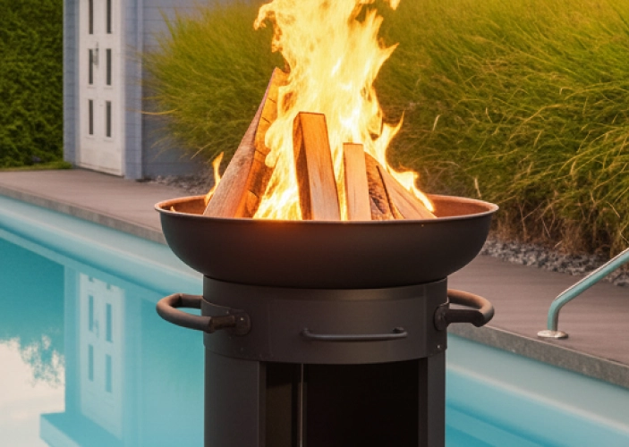 Feuerstelle vor einem Pool