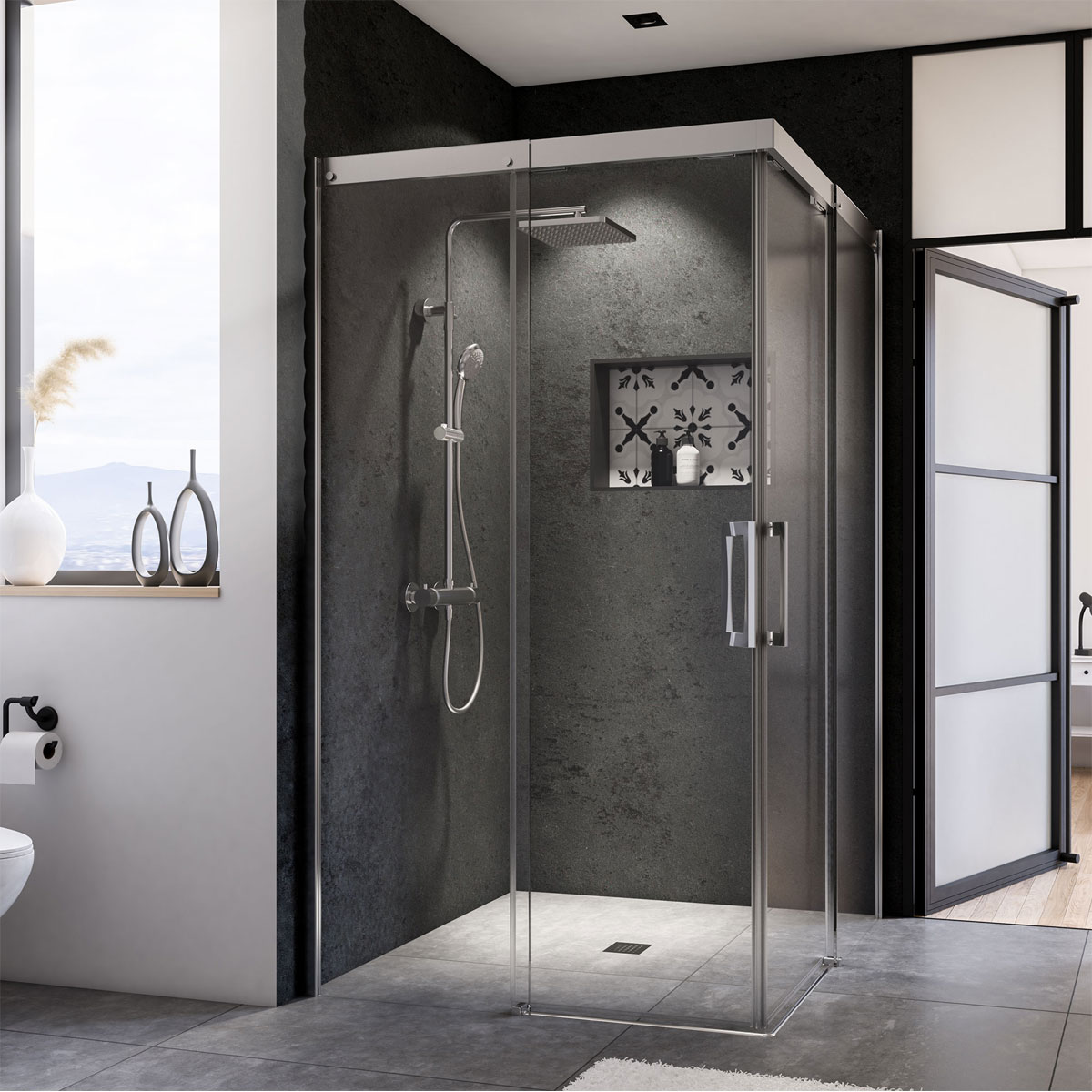 Breuer  Badewannenseitenwand Elana 8 für Drehtür + Drehfalttür, Anschlag links, alu chromeffekt, Klarglas, 800 mm