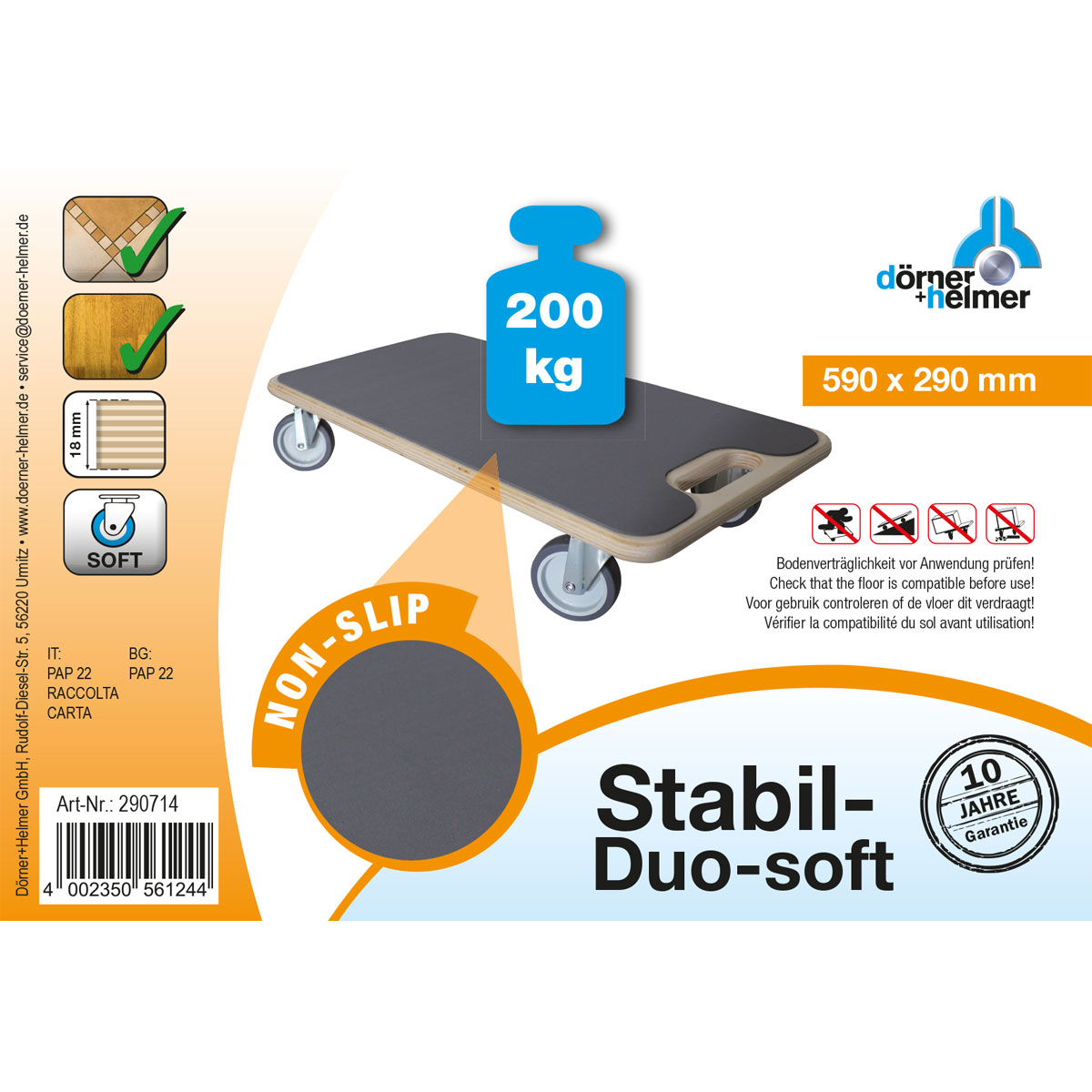 Dörner + Helmer  Transportroller Stabil Duo-Soft 590x290 Bild 2