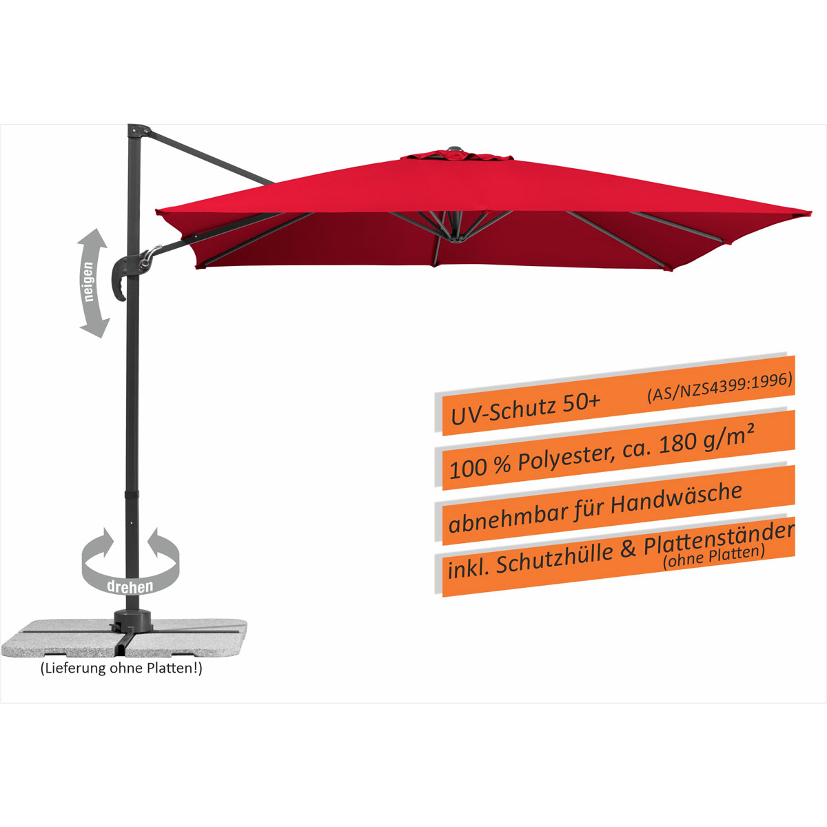 Schneider Schirme Ampelschirm Rhodos Junior 270 x 270 rot Bild 8