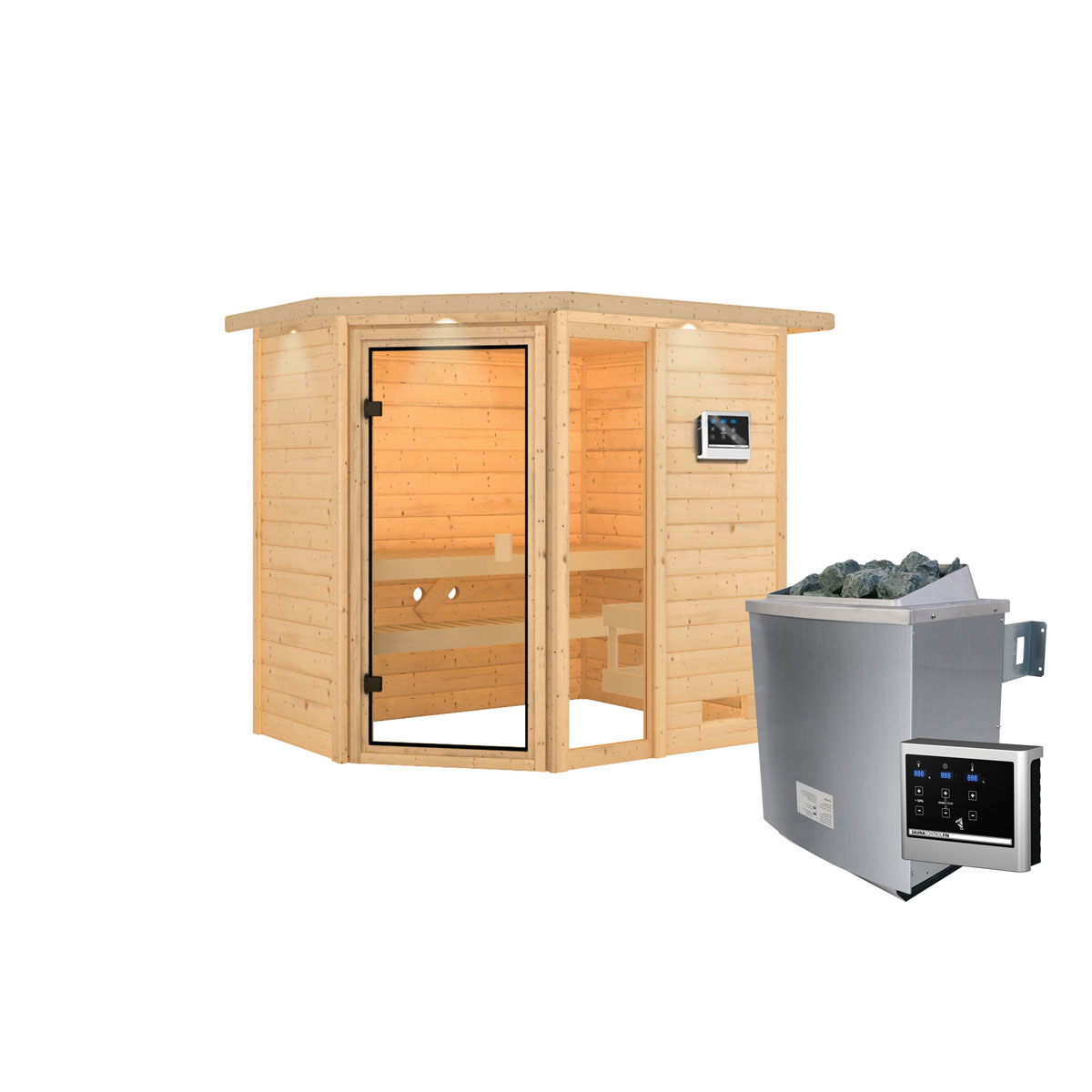 Karibu Sauna Jada mit Kranz naturbelassen externe Steuerung Bild 3