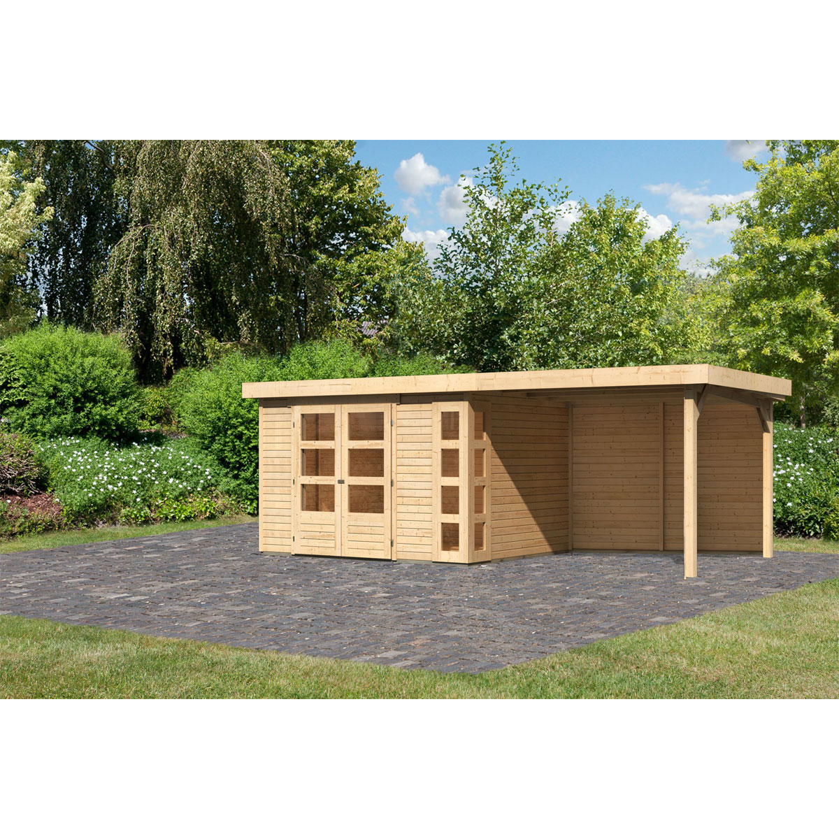 Karibu BBH Kerko 5 Set mit Anbaudach naturbelassen