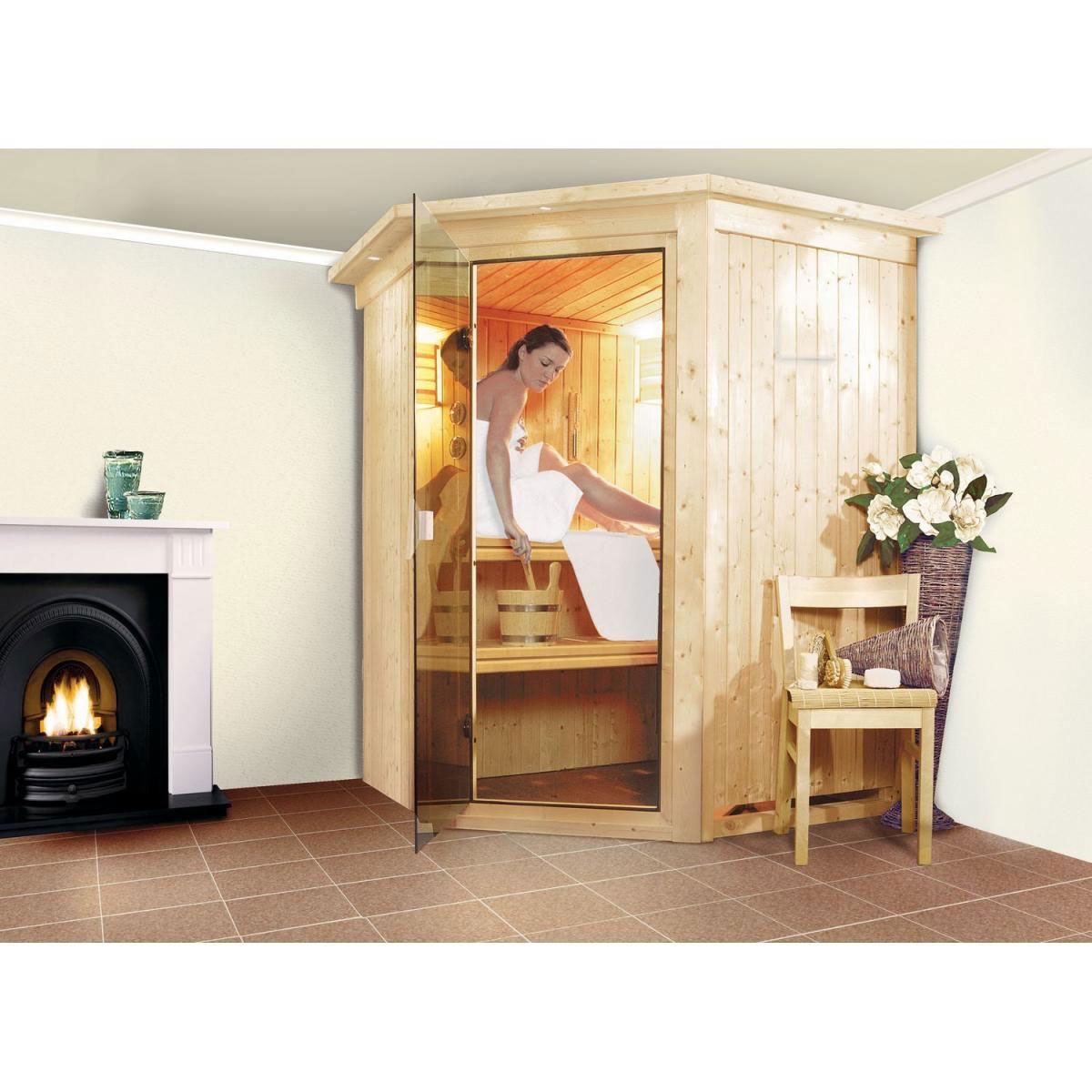 Karibu Systemsauna Larin 68 mm ohne Ofen mit Kranz Bild 5