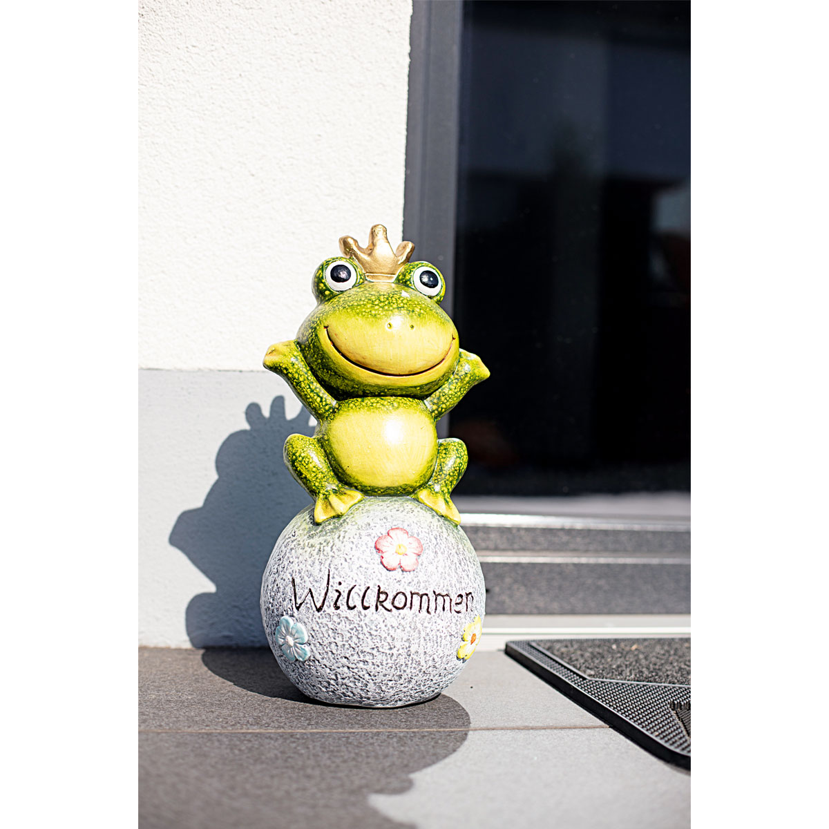 Haveson Dekofigur Frosch auf Stein Willkommen 22 x 21 x 43,5 cm Bild 2