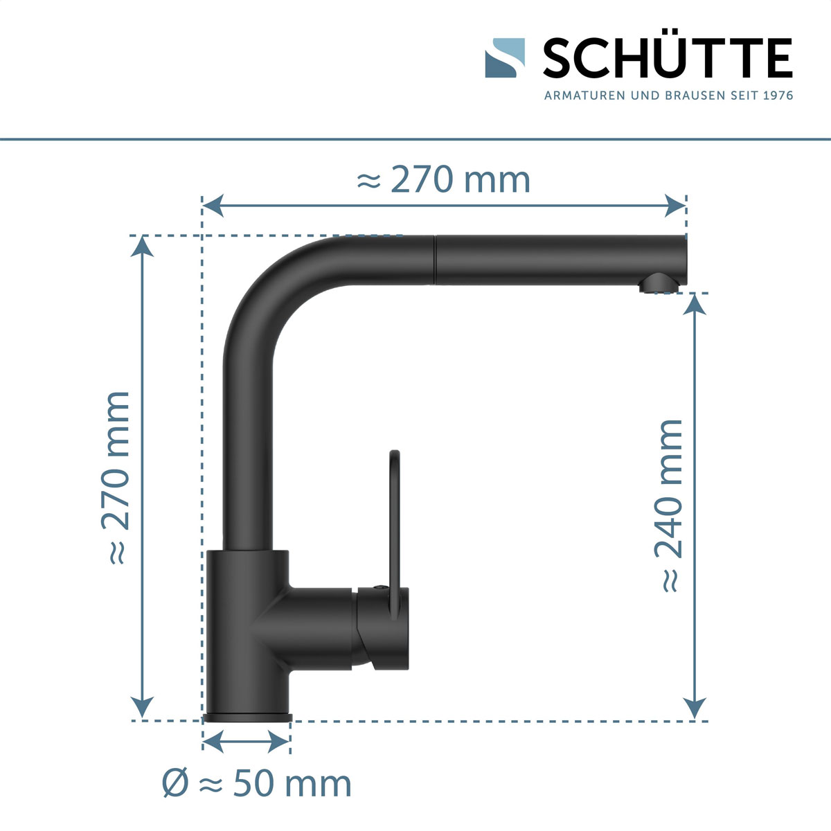 Schütte Spülarmatur Design Ring schwarz matt mit herausziehbarer Geschirrbrause Bild 4