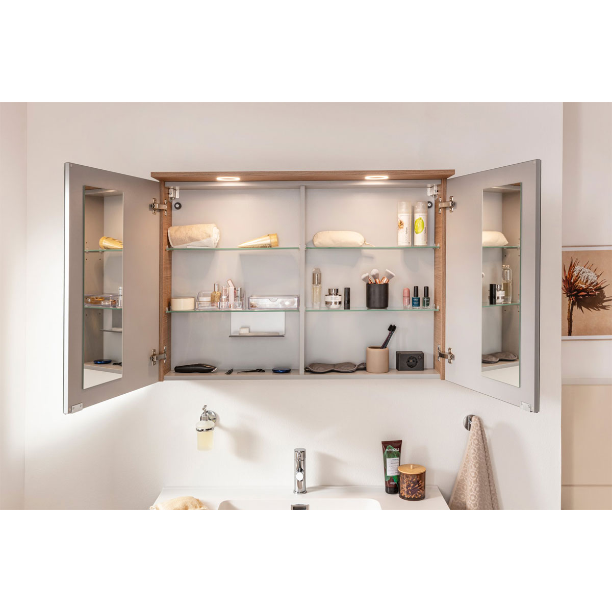 Fackelmann Set Badmoebel-Set Vita 120cm Breite bestSPS WBU+Gussmarmor-WT SummerOak grifflos Bild 5