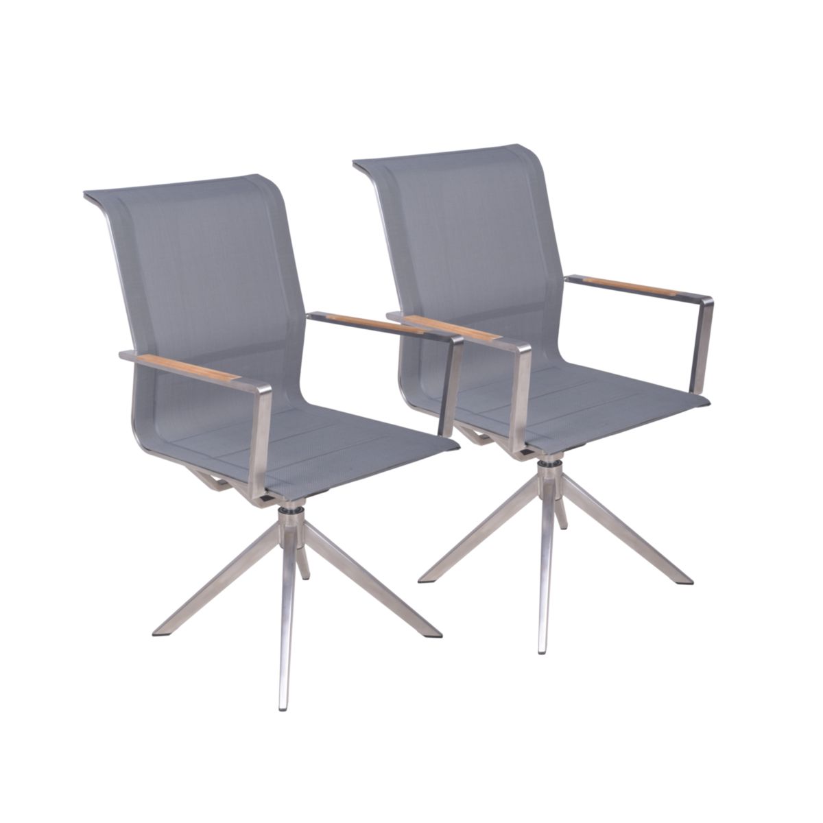 Garden Pleasure Drehstuhl SALIDA. 2er Set Edelstahl, Kunststoffgewebe, Teakholz