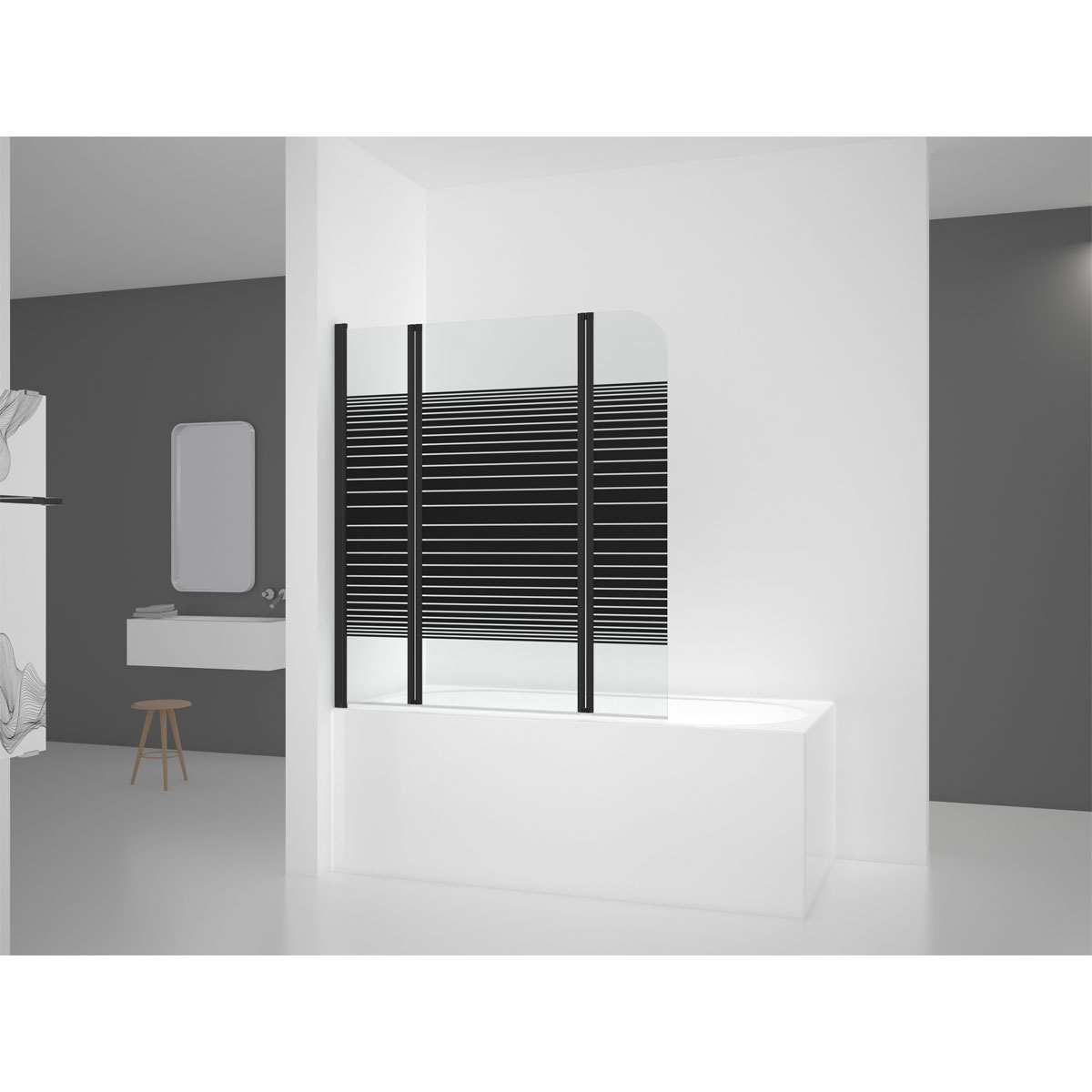 Aurlane Badewannenfaltwand Black Elegance Streifen 125 x 140 cm Bild 3