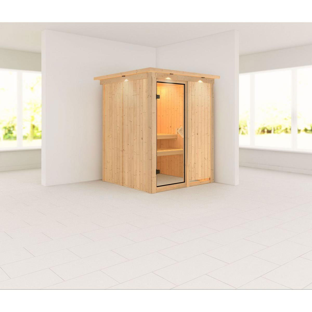 Karibu Systemsauna Norin 68 mm ohne Ofen mit Kranz Bild 1