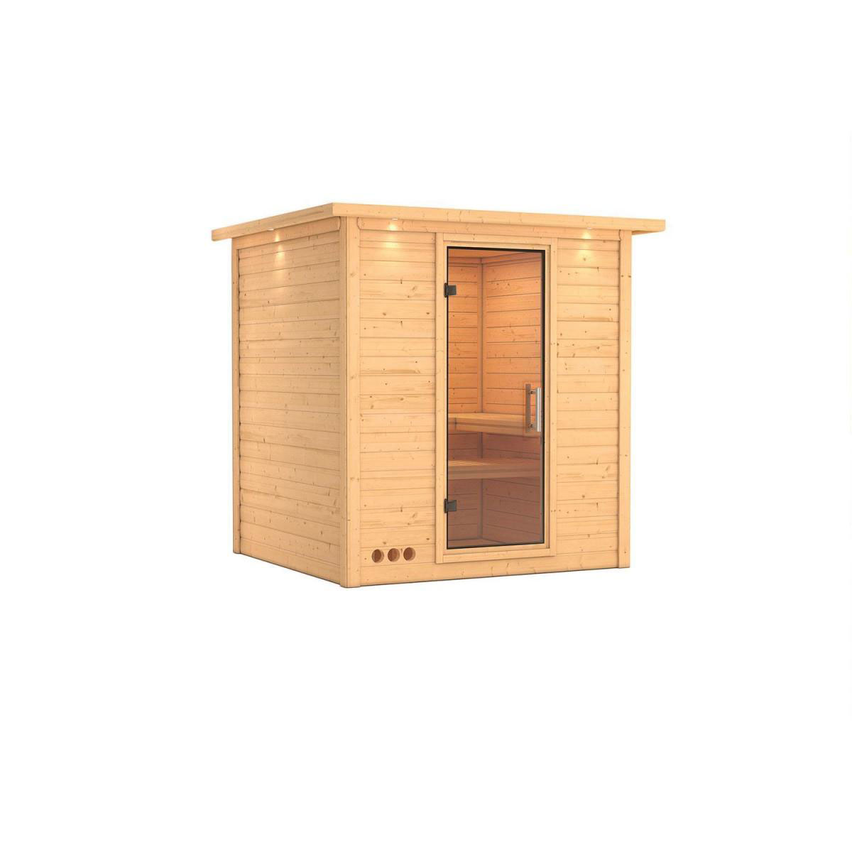 Karibu Sauna Mojave Fronteinstieg ohne Ofen mit Kranz Klarglas-Tür Bild 1