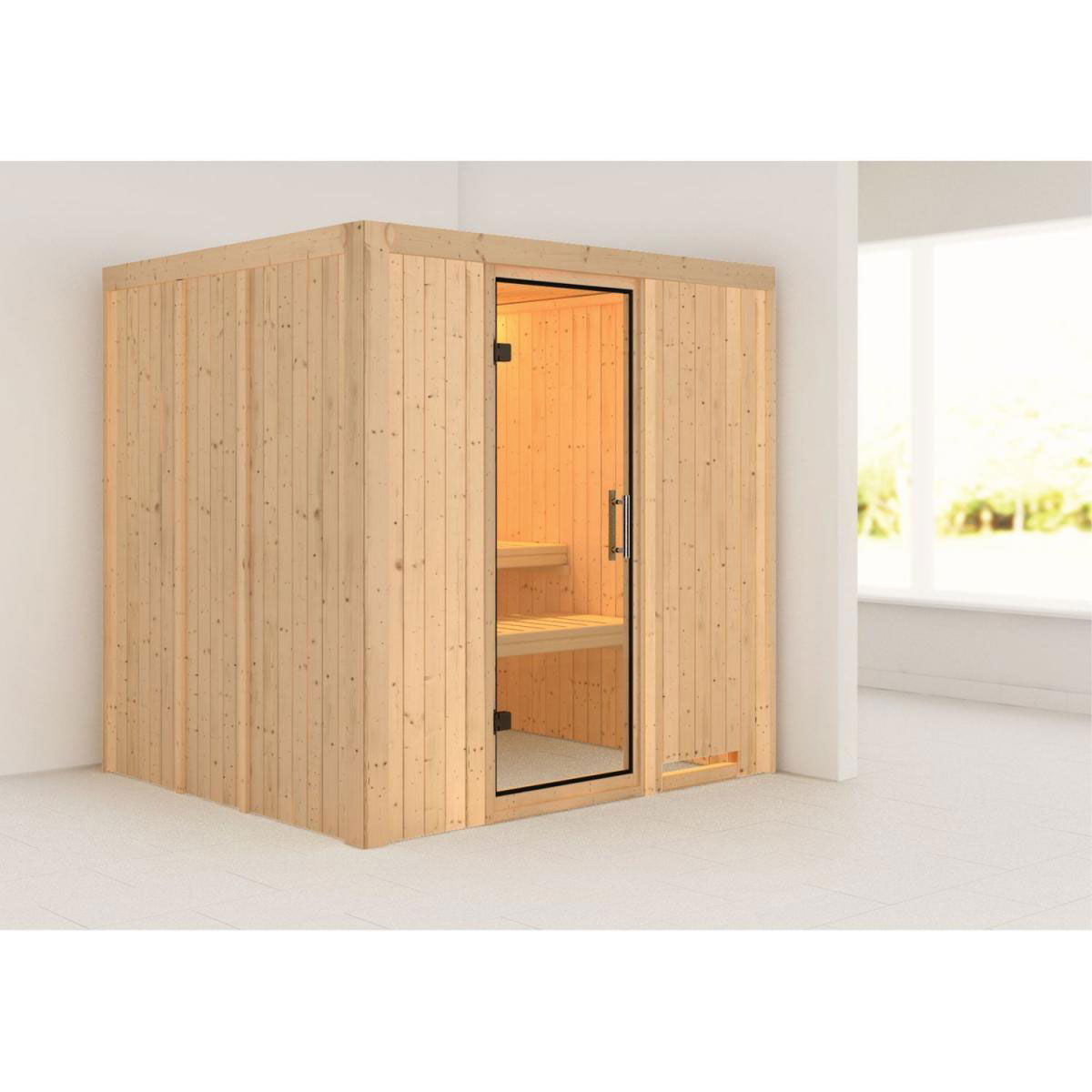 Karibu Sauna Sodin Fronteinstieg ohne Ofen kein Kranz Klarglas-Tür Bild 4