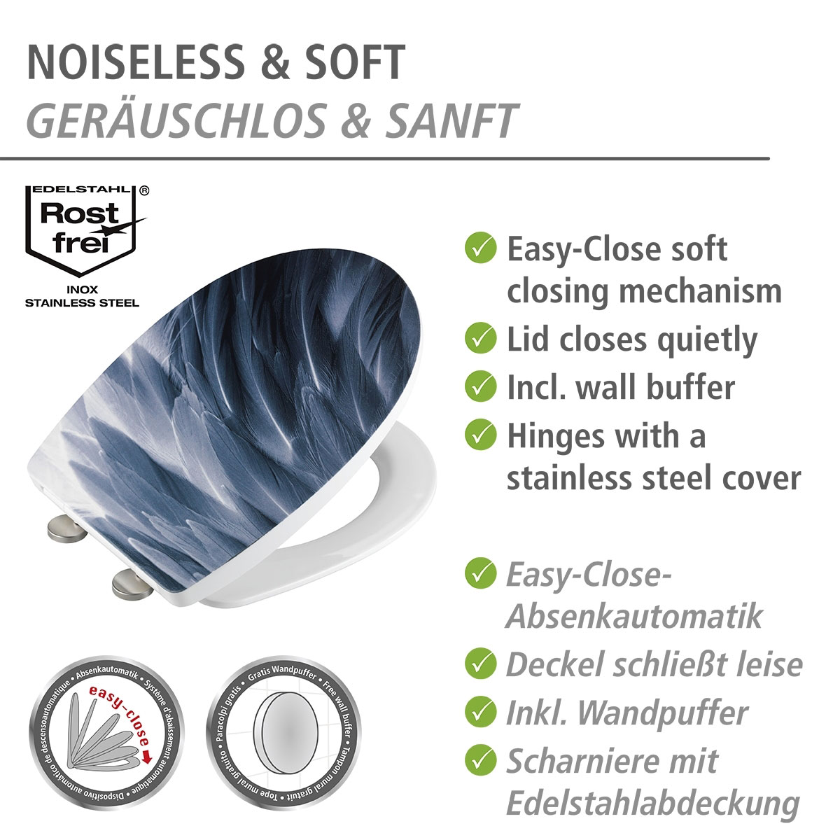 Wenko  WC-Sitz Plumes mit Relief-Oberfläche Toilettensitz mit Absenkautomatik Schnellbefestigung aus bruchstabilem Thermoplast Bild 5