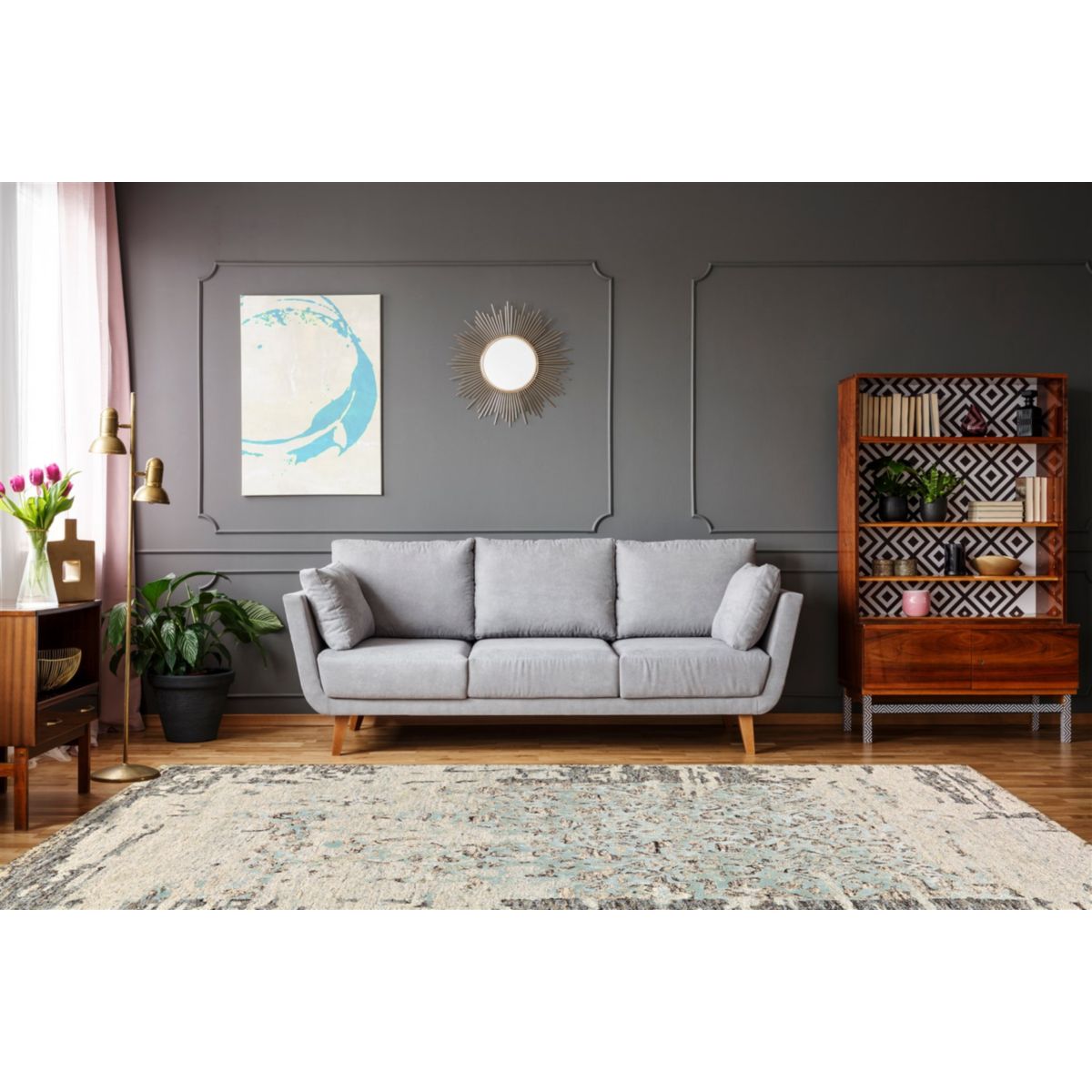 Damast 8067 Grau / Mint 120cm x 180cm Bild 2