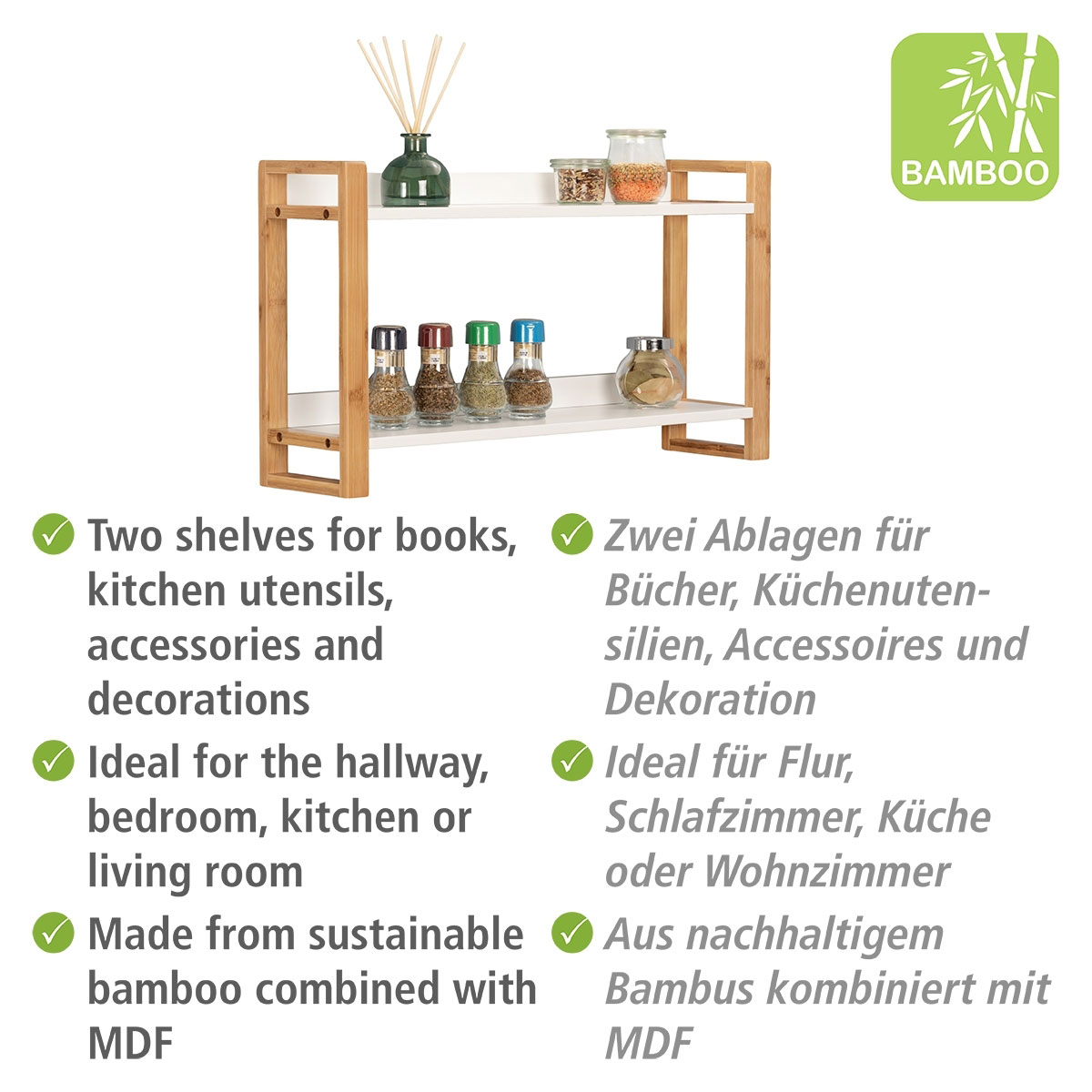 Wenko  Wandregal Finja Wohnregal Badregal aus Bambus/MDF Bild 2