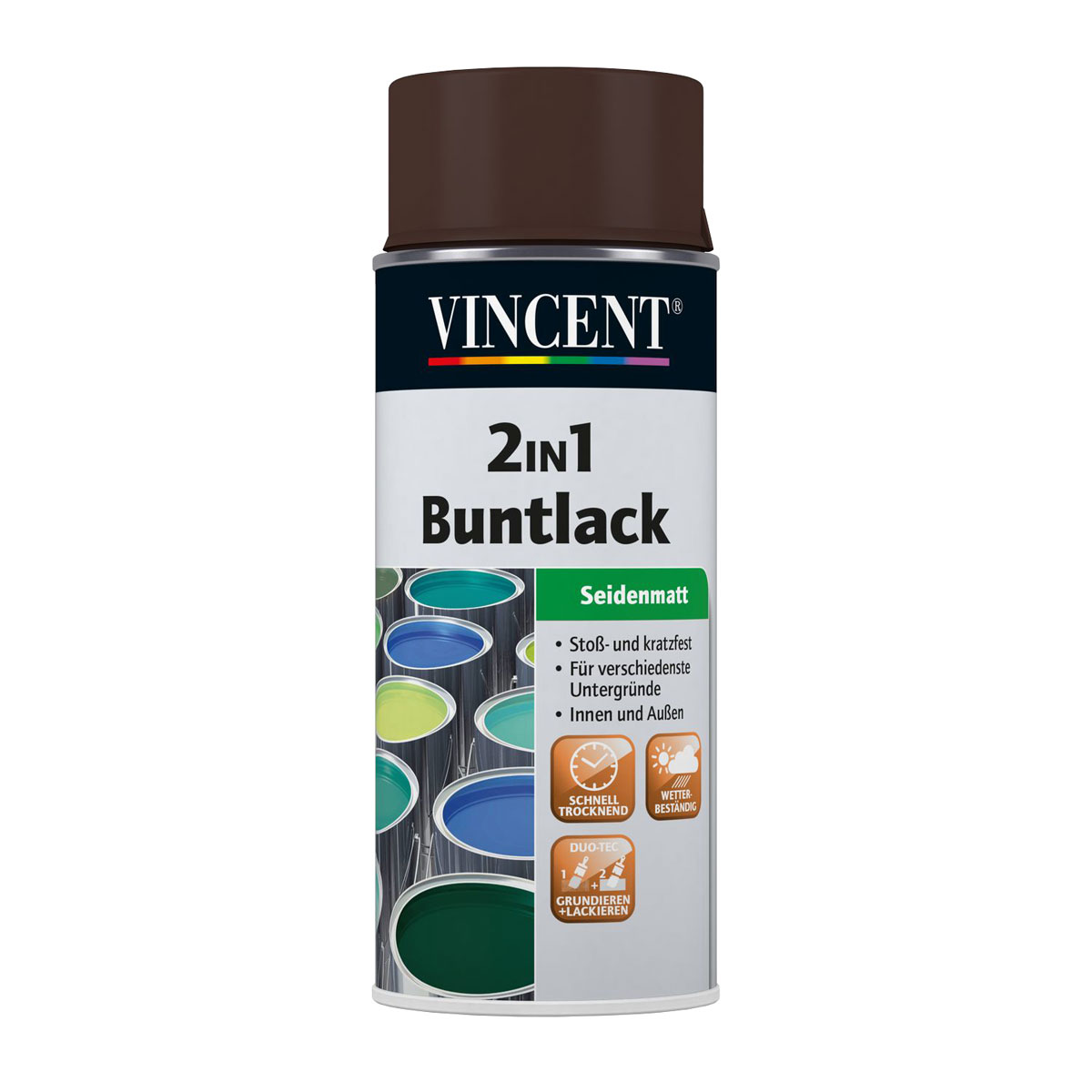 Vincent 2in1 Buntlack Spray Schokobraun 0,4 L Seidenmatt