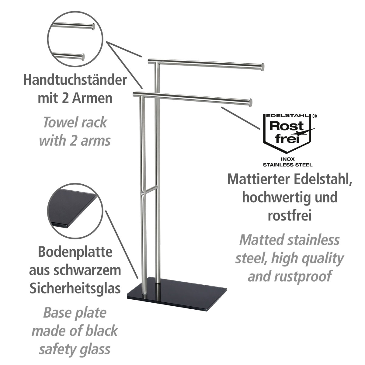 Wenko  Handtuchständer Lima mit 2 Armen Edelstahl Kleiderständer rostfrei Bild 2