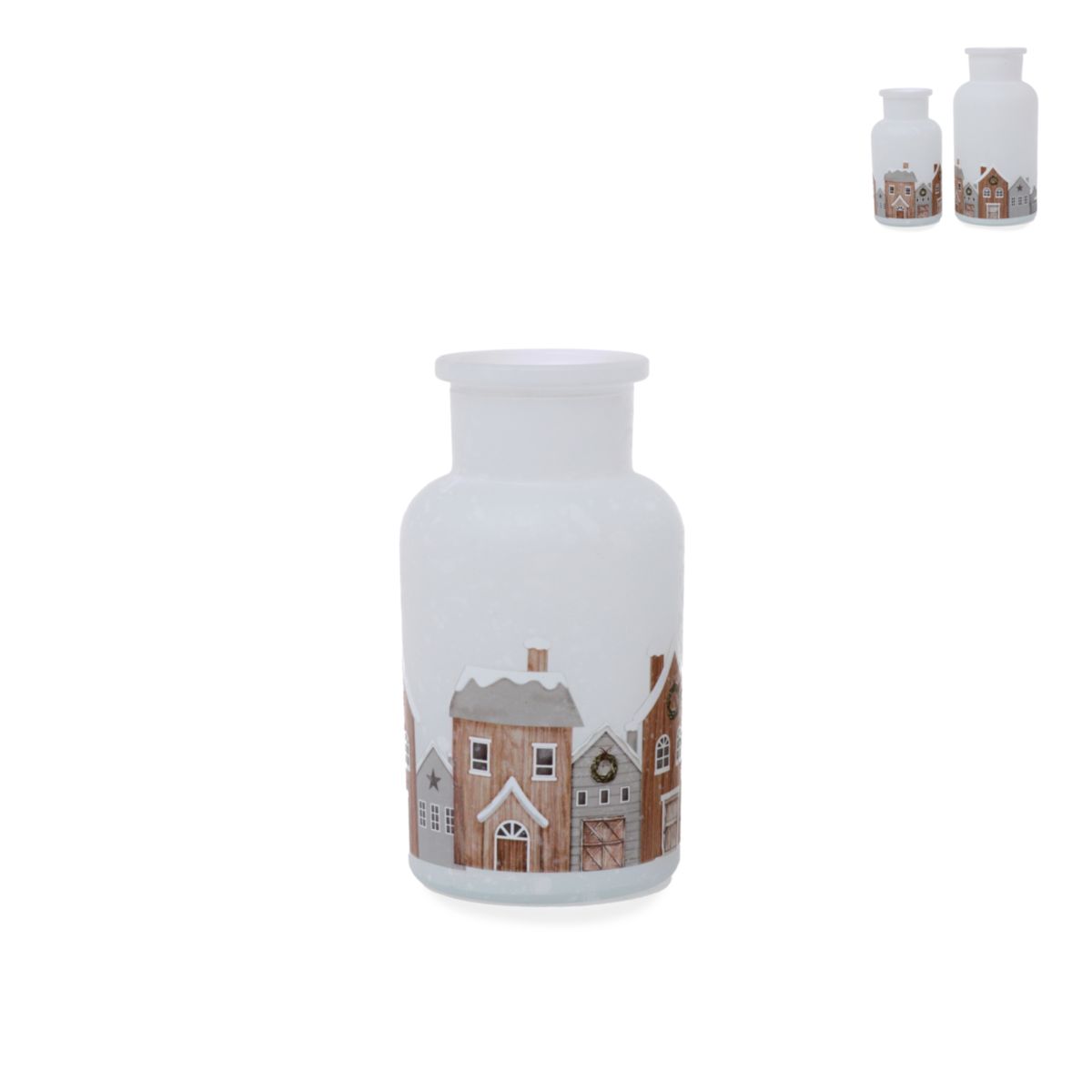 Vase mit Häuserfront 6,5x13,5cm weiss braun