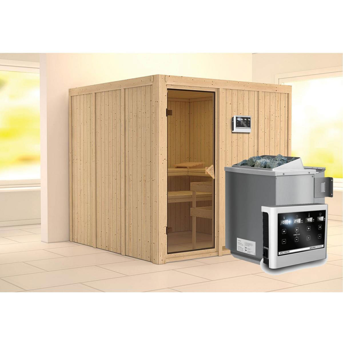 Karibu Systemsauna Rodin 68 mm 9 kW Ofen Bio externe Strg ohne Dachkranz Bild 1