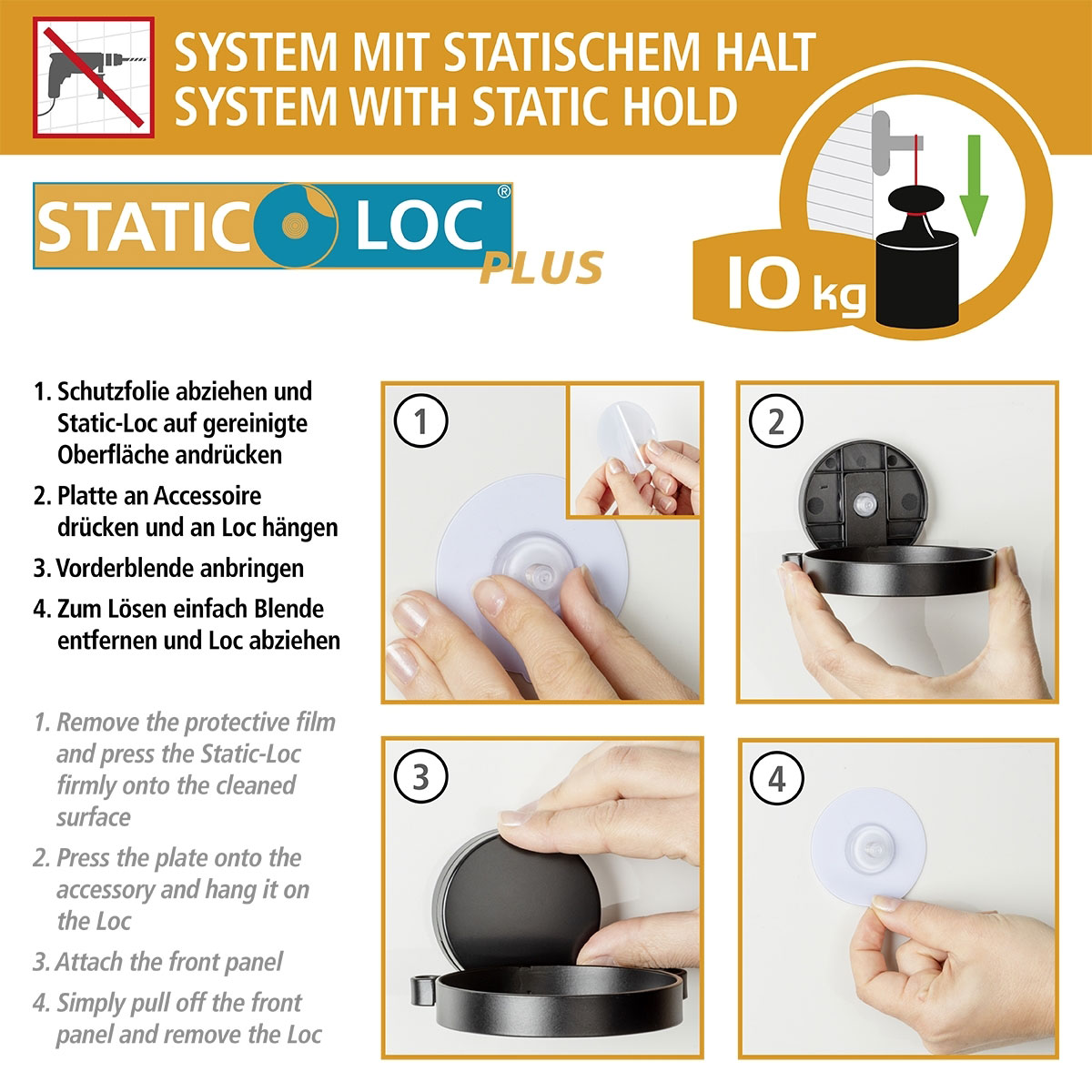 Wenko  Static-Loc Plus WC-Garnitur Pavia Schwarz WC-Bürstenhalter Befestigen ohne bohren Bild 7