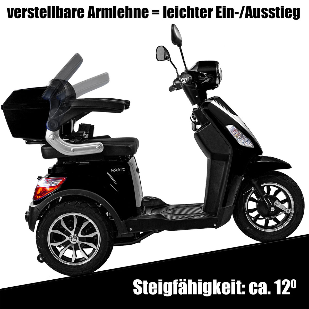 Rolektro E-Dreiradroller „25 V.3“ 1000 W, schwarz Bild 4