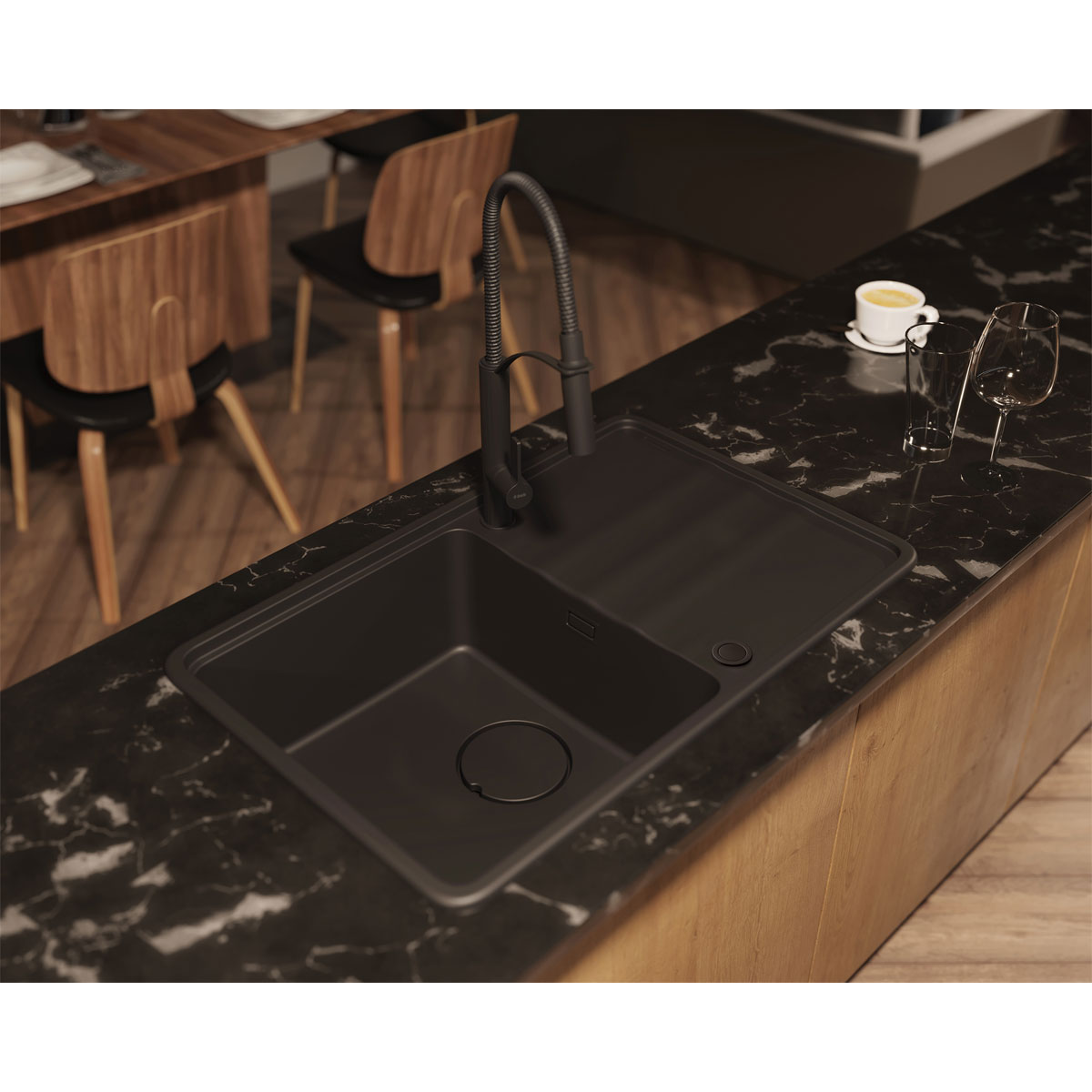 deante Granit-Einbauspüle Momi inkl. Schneidebrett 44 x 67 cm Graphit Metallic  Bild 2