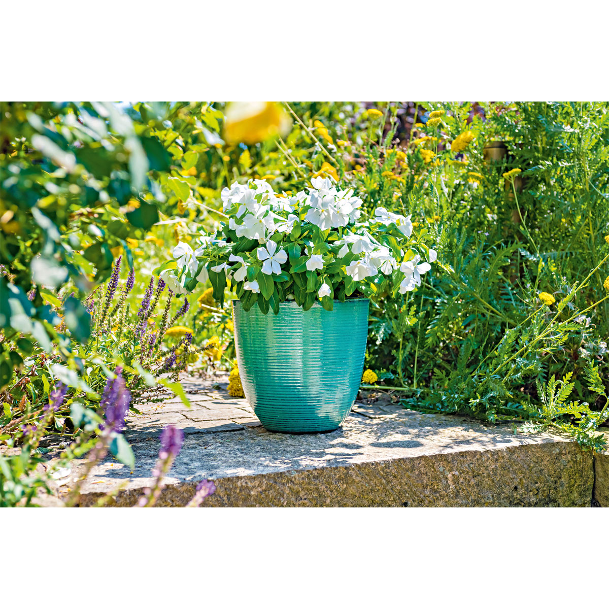 Haveson Pflanztopf Feine Rille türkis glasiert Durchmesser 41 x 40 cm Bild 2