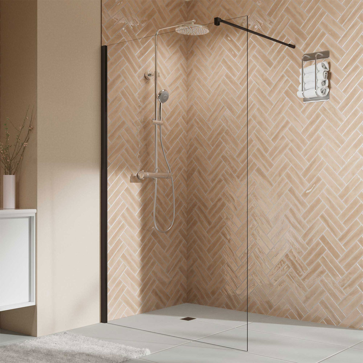 Breuer  QUICK72 Elana 2.0 Duschwand alleinstehend Schwarz matt Klarglas 1400 mm Bild 1