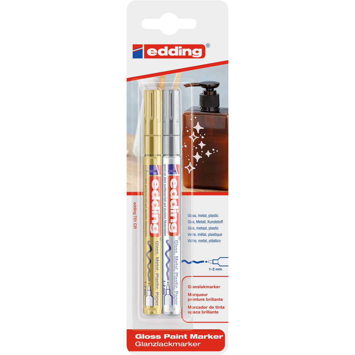 Edding  Lackmarker Lackstift e-751/1 2er Set gold silber Bild 2