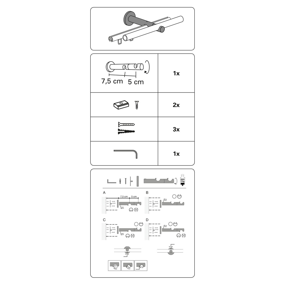 Gardinia Doppelträger Memphis 2 läufug für Durchmesser 16 mm messing-antik Bild 3