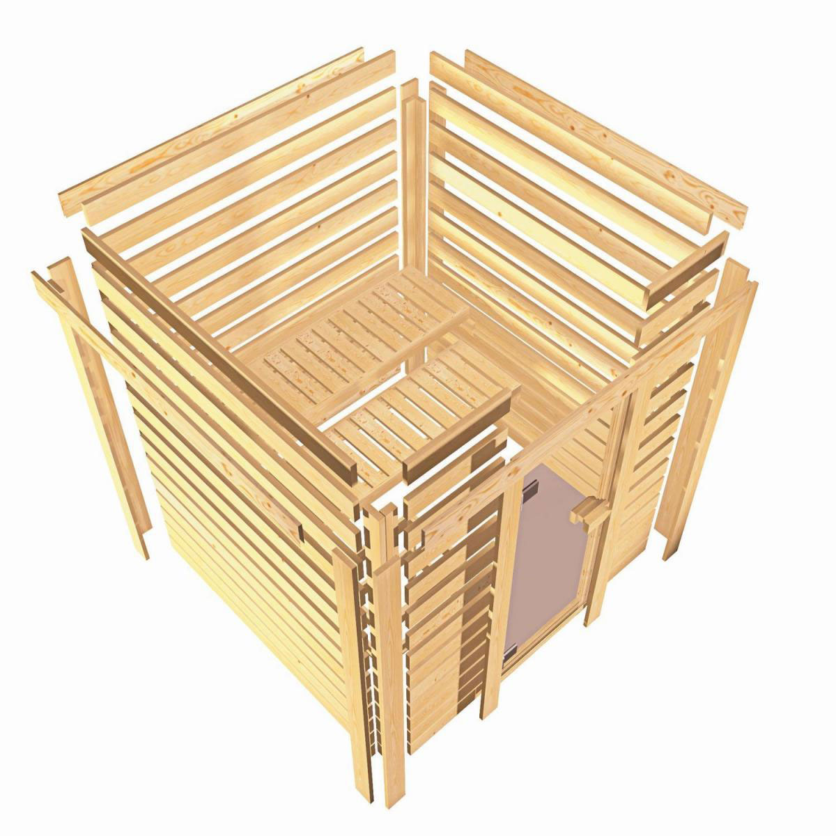 Karibu Sauna Leona Eckeinstieg 9 kW Bio Ofen externe Strg modern mit Kranz Energiespartür Bild 8