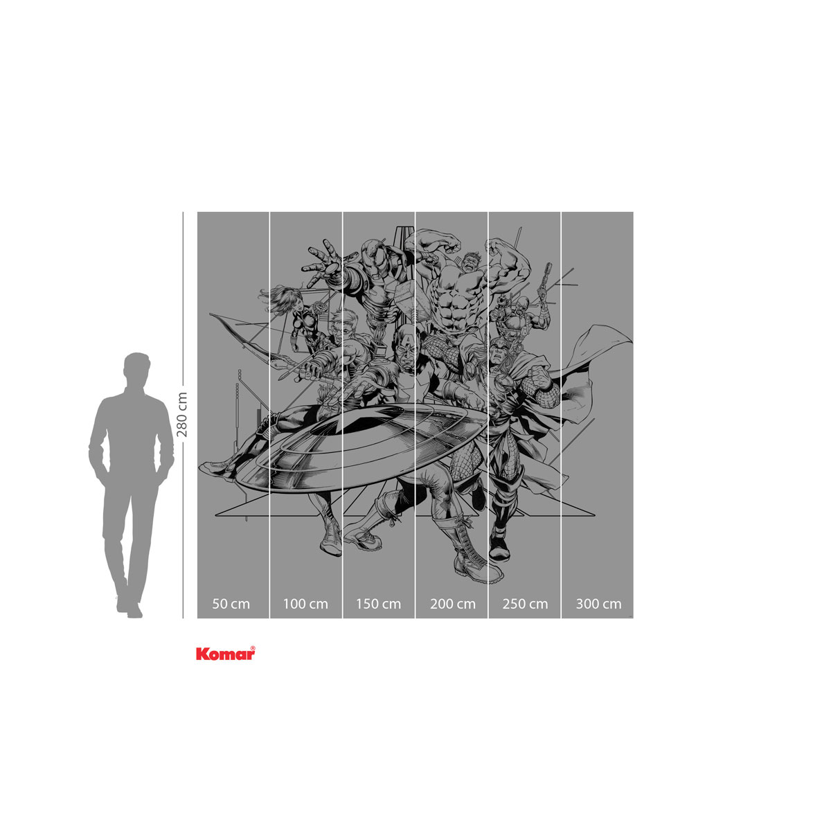 Komar  Vlies Fototapete Avengers Black and White 300x280 cm Bild 3